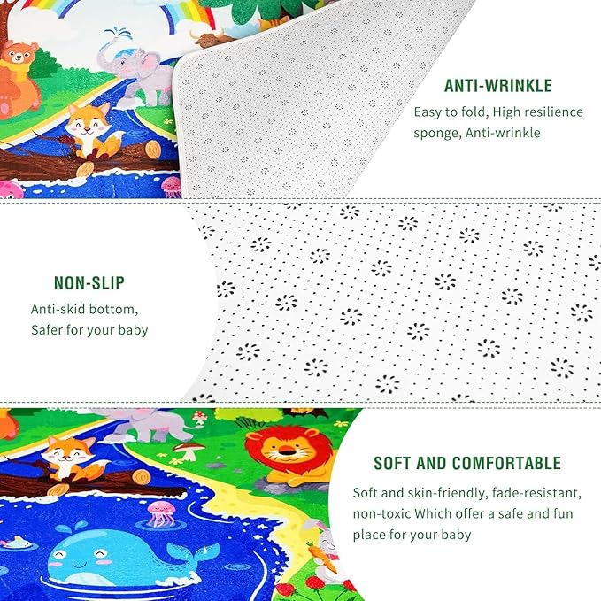 Kids Play Rug, Animals Print Baby Mat for Floor, Kids Rug for Playroom, ABC Educational Rug, Non-Toxic Soft Baby Crawling Mat, Tummy Time Mat, Nursery Rugs (Green, 47.2X31.5 INCH)