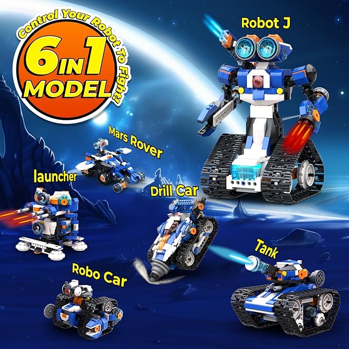 Robot J Smart Robot Building Kit with Storage Box, Programmable App RC Robot/Tank with Coding Game, Christmas Gifts for 7 8 9 10 11 12 Years Old Kids