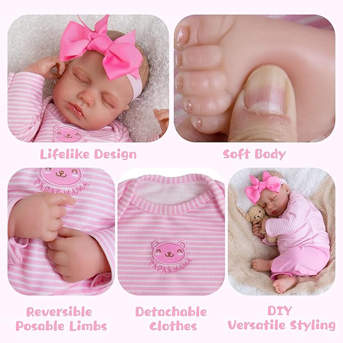Lifelike Reborn Baby Dolls - 20-Inch Sweet Smile Real Life Realistic-Newborn Sleeping Baby Girl with Toy Accessories Gift Set for Kids Age 3+