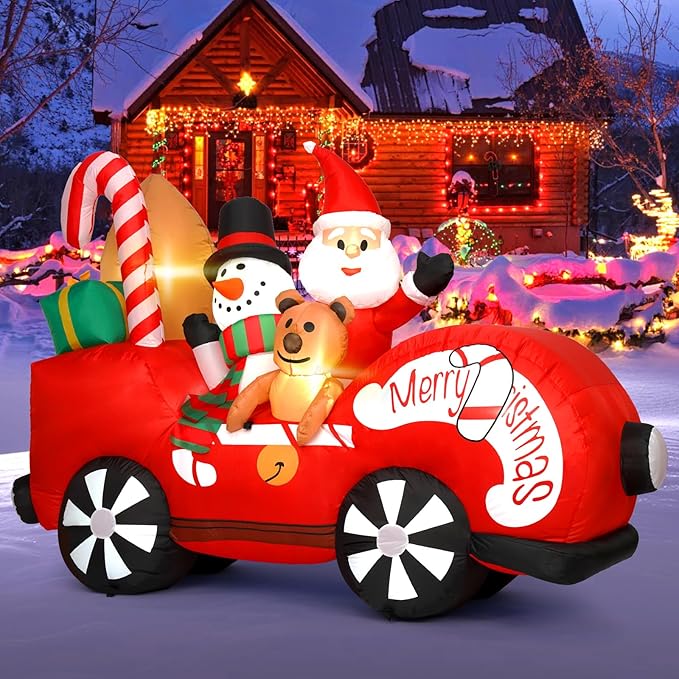 Outdoor Christmas Inflatabes Decoration, 7FT Inflatable Christmas Santa Claus with Snowman and Bear, Outdoor Blow Up Yard Decorations with Built-in LED for Holiday Lawn Yard Garden Decor