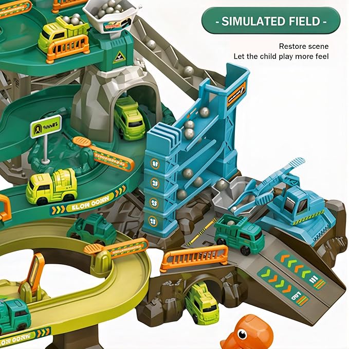 Construction Vehicle Toys Race Car Track for Kids Age 3-8 Train Set Best Birthday Gift with 4 Mini Engineering Cars
