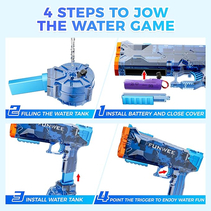 2 Pack Electric Water Guns for Kids, Long Range Powerful Classic Water Squirt, Strongest Full Automatic Water Pistol High Capacity 400+ Water Blaster, Summer Outdoor Swimming Pool Water Toy