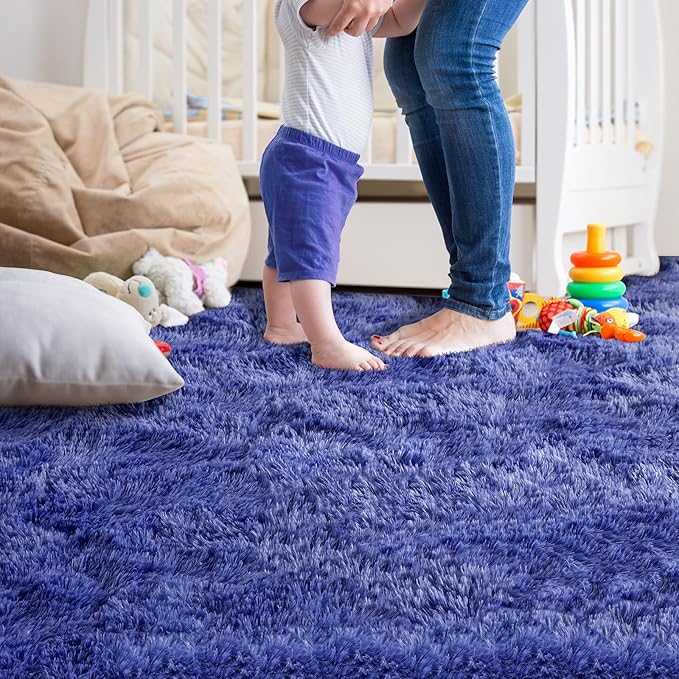 Ompaa Fluffy Rug, Super Soft Fuzzy Area Rugs for Bedroom Living Room - 3' x 5' Large Plush Furry Shag Rug - Kids Playroom Nursery Classroom Dining Room Decor Floor Carpet, Light Navy