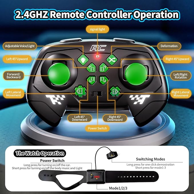 4WD Remote Control Car for Boys,2.4GHz Gesture Sensing Drift RC Cars,360°Flips Off-Road Hand Controlled RC Stunt Car with Lights Music,Toy Car Birthday Gifts for Boys Kids Age 6+ (Green