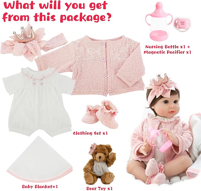 Reborn Baby Doll - 22-Inch Lifelike Baby Doll Soft Cloth Body Newborn Baby Dolls with Clothes and Toy Accessories Christmas Birthday Gift for Kids Age 3+