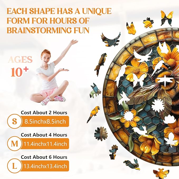 Wooden Puzzles for Adults, Wooden Jigsaw Puzzles for Adults Kids, Leisurely Bee Unique Shaped Wood Puzzles Adult, Creative Birthday Gifts for Friends Family Game (11.4 * 11.4in 200pcs)