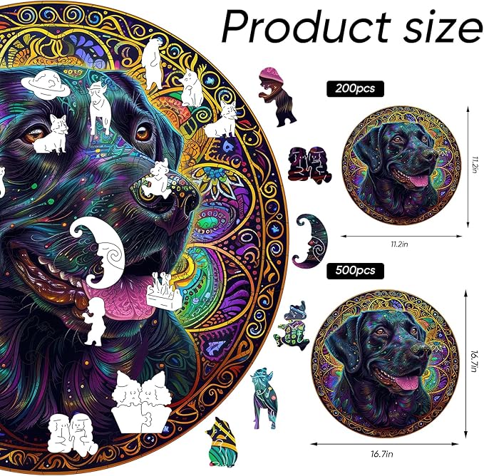 Happy Labrador 500 Pieces Wooden Puzzles for Adults Dog Jigsaw Puzzles with Unique Irregular Shapes Pieces Great Gift for Kids and Adults on Birthday,Thanksgiving,Christmas 16.7x16.7 Inches