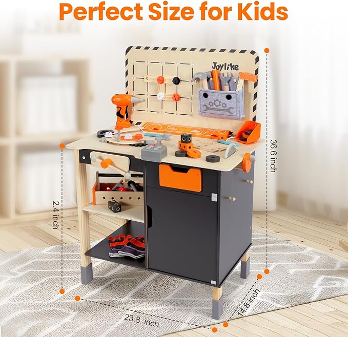 Kids Tool Set - Premium Wooden Toddler Bench With Realistic Tools and Sound Effects, Educational Toy for Ages 3-5, 6-8