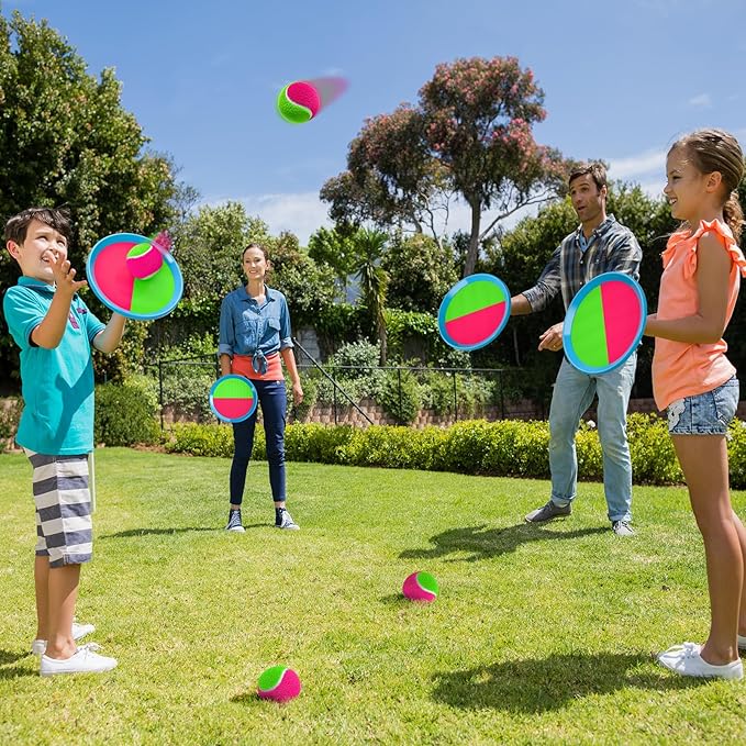 Bennol Toss and Catch Ball Game for Kids, 4 Paddles, 4 Balls & Storage Bag, Outdoor Toys for Ages 3-10, Yard Backyard Beach Games