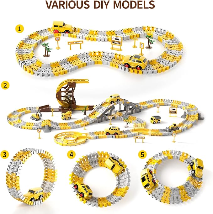 iHaHa 302 PCS Construction Race Tracks Boys Toys with Play Mat 39.4"*56.7", Engineering Cars and Race Track Playset Create A Engineering Road Gifts Toys for 3 4 5 6 Year Old Boys Girls Kids