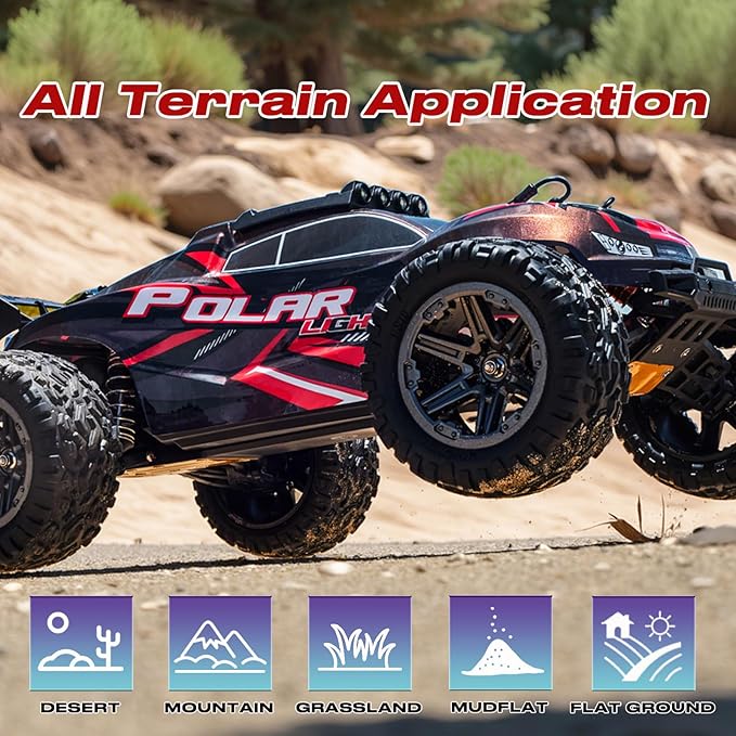 1:8 Fast RC Cars for Adults, 45KM/H High Speed Off-Road Remote Control Truck, 2.4GHz All Terrain RC Car with LED Lights, 2 Rechargeable 2600mAh Batteries, Waterproof, Gift for Men Kids