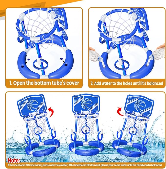 SpringFlower Pool Basketball Hoop with Backboard, Kids & Adults Swimming Pool Floating Basketball Pool Game,Pool Floating Basketball Pool Toy with Ring Toss, 2 Pcs Balls and Pump, Blue