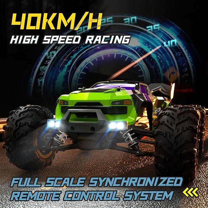 RC Car for Adults, 1:16 Scale All Terrain Fast Car, 40KM/H High Speed Vehicle with Two Rechargeable Batteries, 4WD Waterproof Off-Road Truck, 2.4 GHz Electric Racing Toy Gifts for Boys