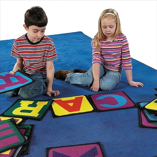 Flagship Carpets Alphabet Number Seating Squares – 12"x12" Durable and Colorful Kids Carpet Tiles for Classroom, Daycare, Playroom, or Home Learning – Set of 26