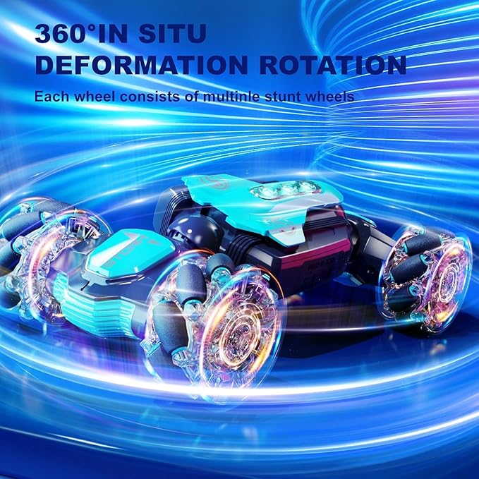 Gesture Sensing RC Stunt Car Remote Control Car 360° Rotating 4WD 2.4Ghz RC Cars Transform Car Toys for Boys 4-7 Birthday Present for Age 8-12, Green