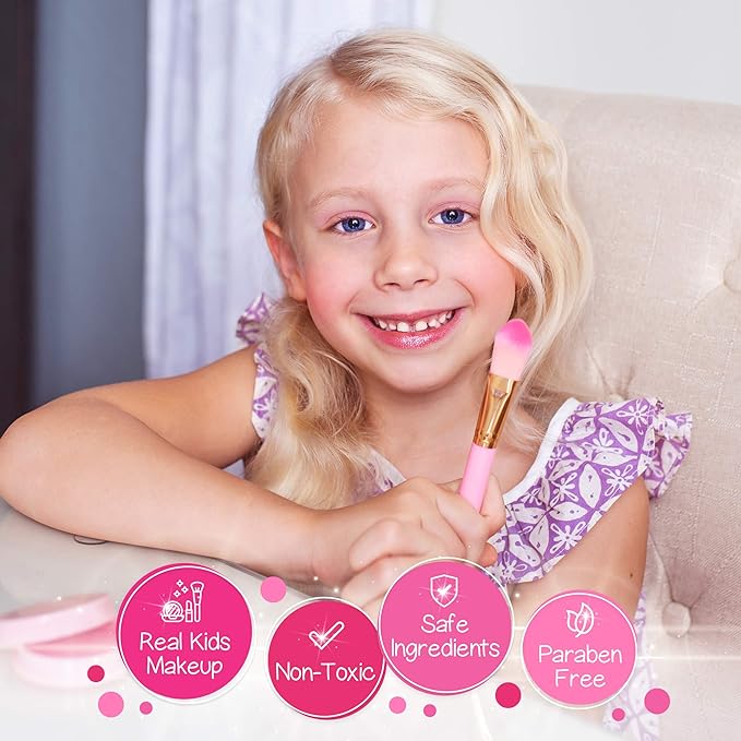Kids Real Makeup Kit for Girls with Pink Unicorn Purse, Non Toxic Washable Make Up Toy - Easter Basket Stuffers for Toddler & Gifts for Girl Ages 3 4 5 6 7 8 9 10 Years Old - Pretend Play Vanity Set
