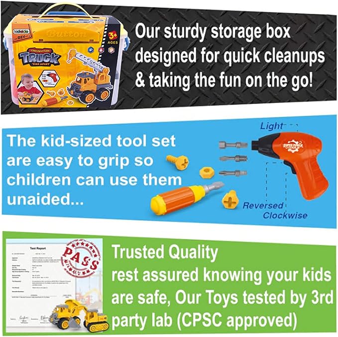 Cement Mixer Toy Truck for 3 + Years Old Kids Take Apart Toy with Screwdriver and Electric Drill Kids Construction Vehicle Toy Educational STEM Toy Gift for 3 4 5 Yeas Old Boy