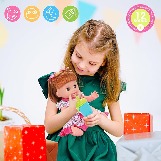 Baby Doll Toys Set, 14" Doll Toys, 25Pcs Dolls Care Toy Playset, Toddlers Toy Doll Set Incl Cradle Crib, High Chair, Milk Bottle, Pacifier, Diaper, Baby Gift for Age 3 4 5 6+ Years Old Girls Boys