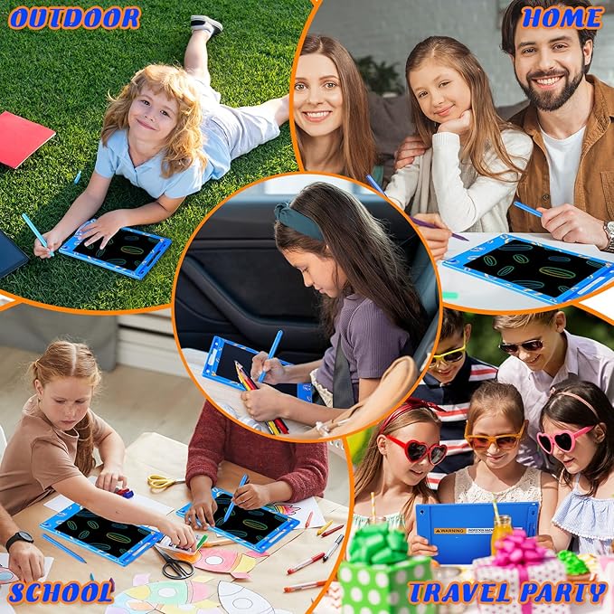 Nezyo 12 Pack Large Kids Party Favors Blue Golden Rings LCD Writing Tablet for Kids 8.5 Inch Drawing Tablet Erasable Reusable Electronic Drawing Pads for Birthday Supplies Gifts Goodie Bags Stuffers