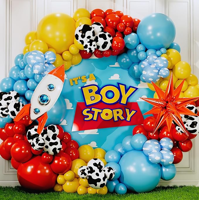 ALL-IN-1 Toy Story Balloons Arch Kit for It's A Boy Story Baby Shower Decorations Theme – Toy Story Balloon Garland Kit with Cloud & Cow Toy Story Balloons for First Toy Story Birthday Party Supplies