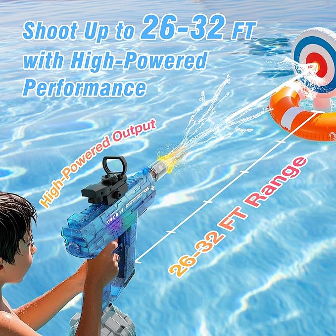 Electric Water Guns for Adults & Kids,Realistic Automatic Water Gun with 26-32 FT Long Range,800ml Large Water Tank,Splash-Resistant Design,Summer Outdoor Pool Beach Toy for Backyard Games(Blue)