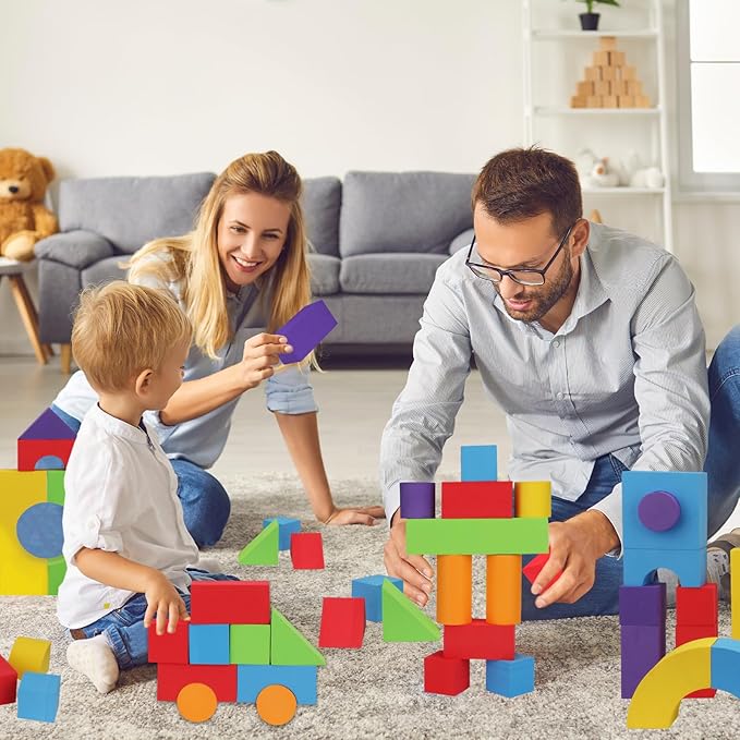 45PCS Large Foam Blocks EVA Soft Stacking Foam Building Blocks Jumbo for Kid Toddlers 3-5, Great Construction Preschool Toy with Shapes & Color Learning for Home School Education Play