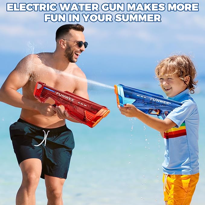 Electric Water Gun for Adults Kids, Powerful Automatic Squirt Gun, High Powered Shooting 100+ Times, Long Range, Auto Water Blaster, Outdoor Pool Water Toy Game(Transparent Blue)