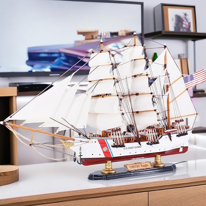 24" U.S. Coast Guard Eagle Ship Model, Highly Detailed Wooden Replica Sailboat Decor, Sailing Ship Gift for Father's Day, Sailboat Decor