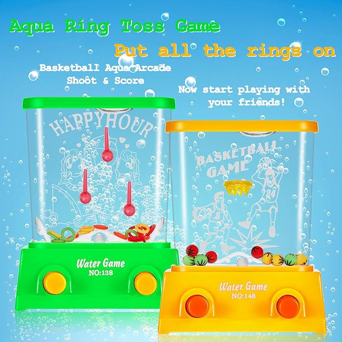 Lewtemi 60 Pcs Water Ring Toss Handheld Game Bulk Retro Pastime Games Handheld Toys Party Favor Basketball Fun Gifts, Without Water(Classic)