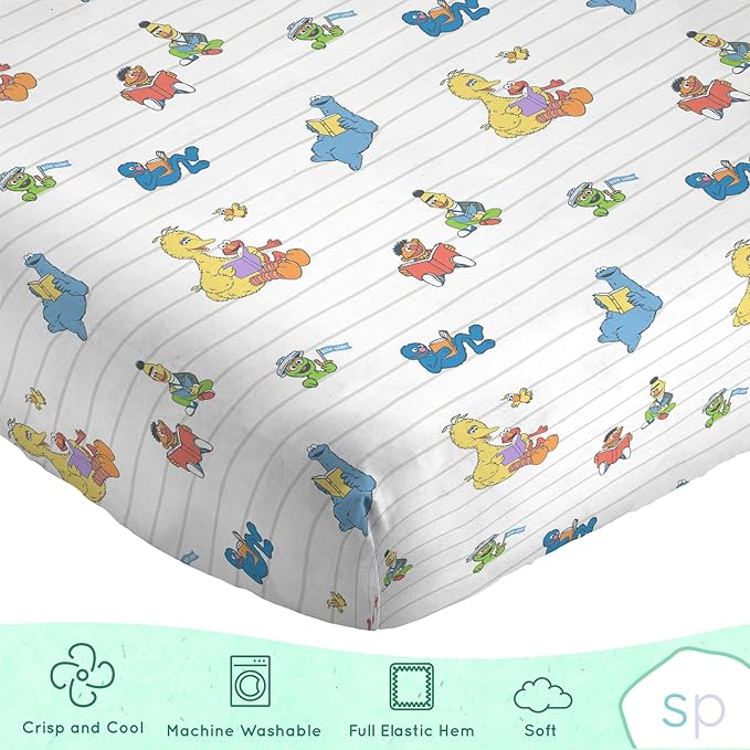Saturday Park Sesame Street Full Sheet Set - Elmo and Cookie 4 Piece 100% Organic Cotton Sheets with Pillow Cover - GOTS & Oeko-TEX Certified