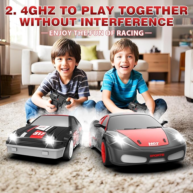 RC Drift Cars, Remote Control Car 2.4Ghz 1:24 Scale 4WD RC Sport Racing Cars Rechargeable High Speed Drifting Car for Boys Girls Vehicle Racing Hobby with Led Light (Black)
