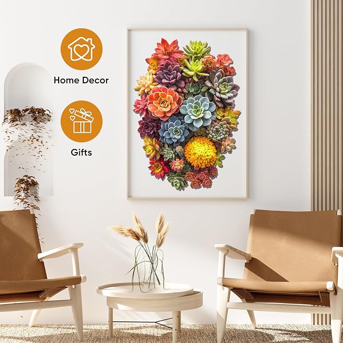 delobi Succulent Waterfall Wooden Puzzles, 500 Pieces Jigsaw Puzzles 18.5'' x13.1'', Unique Design Liberty Wooden Puzzles for Adults and Kids, Family Game Gift Royal Size
