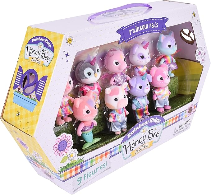 Sunny Days Entertainment Honey Bee Acres Rainbow Ridge Pals – 9 Miniature Flocked Dolls | Small Fantasy Collectible Figures | Pretend Play Toys for Kids