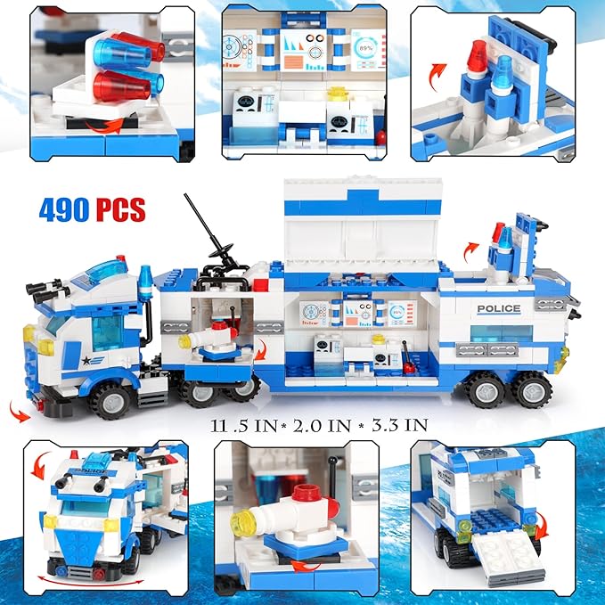 EP EXERCISE N PLAY 1338 Pieces City Police Car Building Sets, Police Station Truck Toy Blocks Set with Prison Helicopter Cop Car Boat for Boys and Kids Aged 6-12