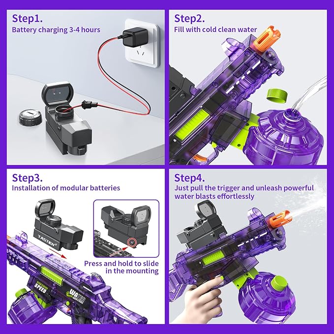 Electric Water Gun for Adults Kids, Automatic Squirt Guns up to 36 FT Range, Large Capacity 540 Super Water Blaster, Full Auto Water Gun for Pool Party Games Water Fighting - Purple
