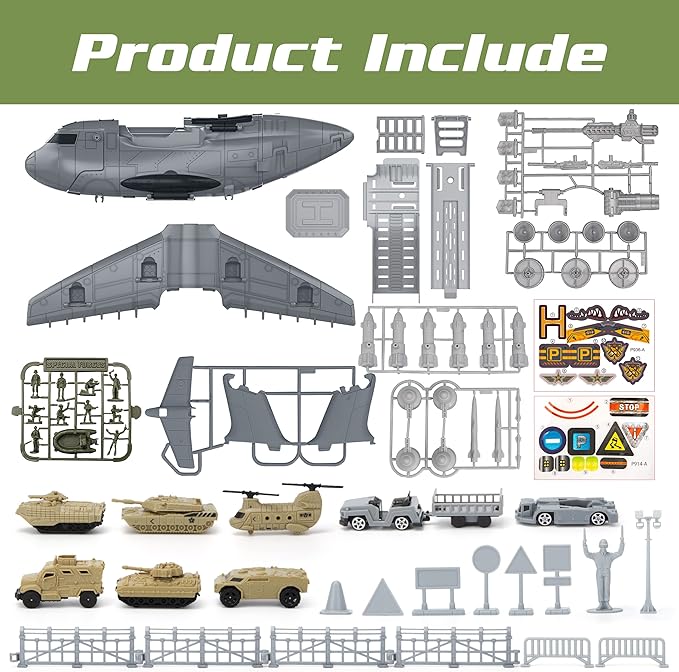 Military Airplane Toy, Army Toys Fighter Jet with 8 Vehicles, Army Men Trucks Airplanes Helicopter Car Kits Birthday Gift for Boys Age 4-7