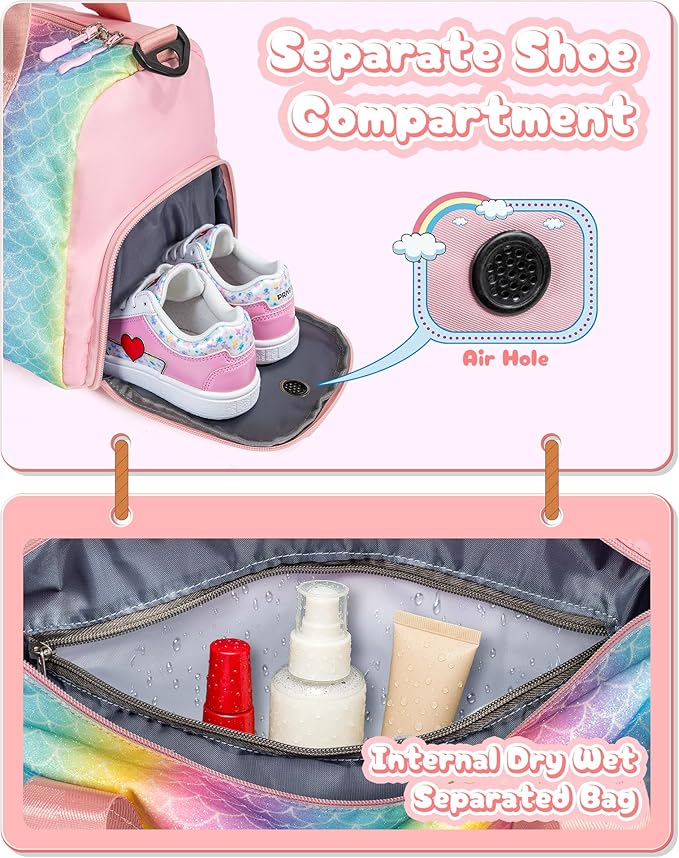 6 7 8 9 10 Year Old Girls Birthday Gift-Girl Gym Bag with Shoe Compartment, Kid Personalized Weekender Overnight Bags, Initial Travel Tote with Makeup Pouch, Easter Gifts for Teen (Letter Q)