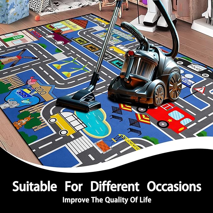 Kids Carpet City Play Mat - Cars Rugs for Boys Room Road Rug for Kids Car Track Rug for Bedroom Car Mat for Kids Toy Cars, 5x7 Feet