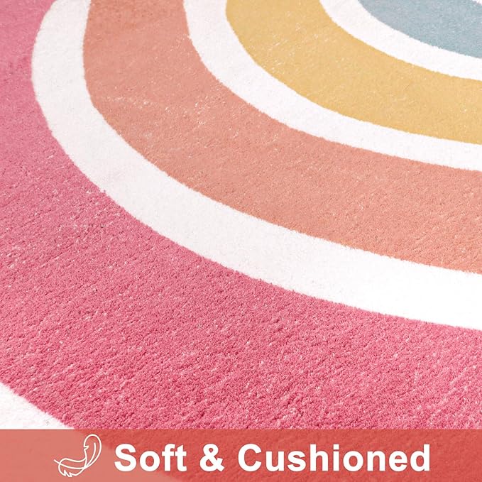 STARUIA Colorful Rainbow Rug for Nursery, 5 Ft Machine Washable Rug for Kids Room, Large Round Rugs for Girls Bedroom, Circle Kids Rug Soft Polka dot Carpet for Classroom Playroom Tent