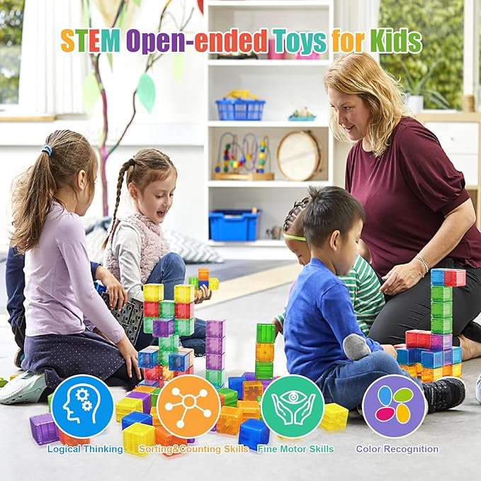 48PCS Magnetic Blocks - 1.38 inch Building Blocks for Toddlers, STEM Building Toy for Kids, Montessori Toys for 2 3 4 5 6+ Year Old, Magnet Sensory Travel Toys Christmas Birthday Gifts for Boys Girls