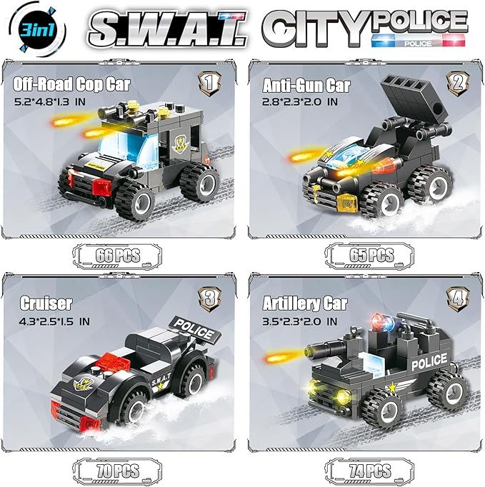 EP EXERCISE N PLAY 1110 PCS SWAT City Police Station Mobile Command Center Truck Car Building Blocks Set in 25 Different Models Police Cars, Helicopter, Boat, Toys Gift for Kids Boys Girls 6-12
