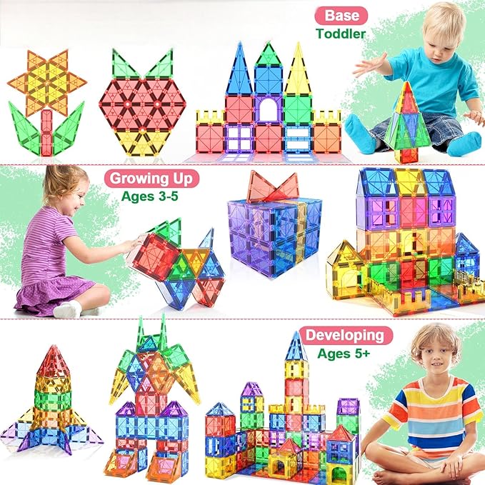 Magnetic Tiles Kids Toys for 3+ Year Old Boys & Girls, STEM Building Blocks Toys & Games, Sensory Toys for Toddlers, 3 4 5 6 7 8 Year Old Boy Birthday Gift