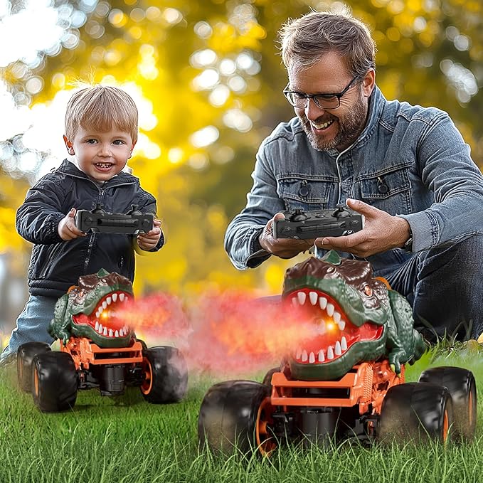 2.4GHz Remote Control Dinosaur Car Toys Gifts for 3-6 Year Old Kids, Remote Control Dinosaur Car Trucks Toys for Kids Boys 3-7 8-12