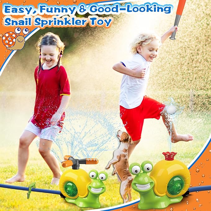3-in-1 Water Sprinkler Baseball Toy, 360° Rotating Water Baseball Tee & T Ball Sprinkler with Water Balls, Summer Outdoor Water Toys for Kids Backyard Games Lawn Pool, Snail, Ages 3+