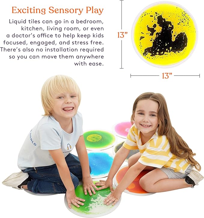 Special Supplies Circle Floor Liquid Tiles for Kids, Set of 9, Colorful Early Learning Activity Mats for Toddlers and Children, Anti-Slip Backing for Active Play, Dance, and Games