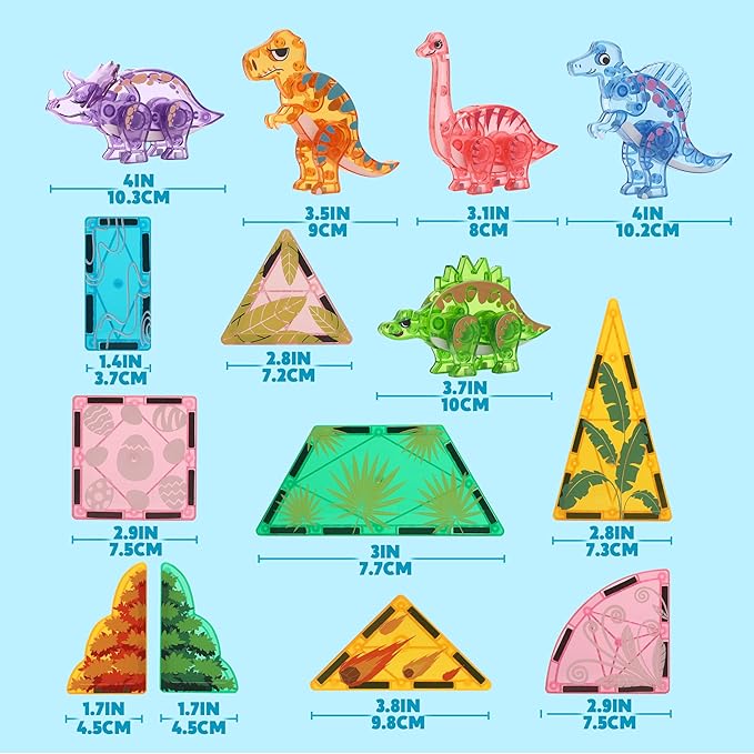 SYNCFUN Magnetic Building Tiles Dinosaur Set for Kids, 50PCS Including 5 Cute Dinosaurs, Educational STEM Toy for Boys & Girls Ages 3-5 4-8, Christmas Birthday Party Gift for Toddlers
