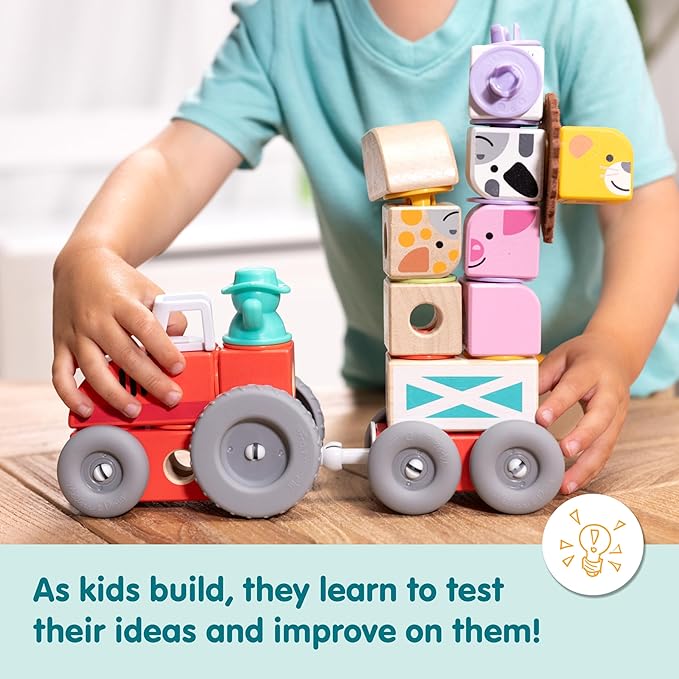 Melissa & Doug Blockables™ Farm Snap and Play, Mix and Match Connectable Wooden Building Blocks Play Set Toy for Preschool Boys and Girls (56 Pcs)