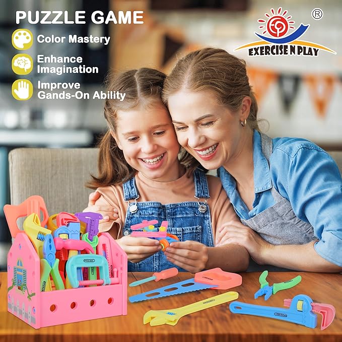 Toddler Girl Toys STEM Toys for Kids Toy,Kids Tool Set with Play Drill and Tool Box,Pink House,Protective Goggles for 3 4 5 6 7 Years Old Toddlers Kid