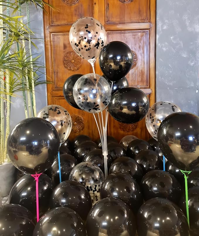 100 Pcs Black Balloons 12 inch and 10 Pcs Black Confetti Balloon Total 110 for Wedding, Graduation, Birthday Party Decoration
