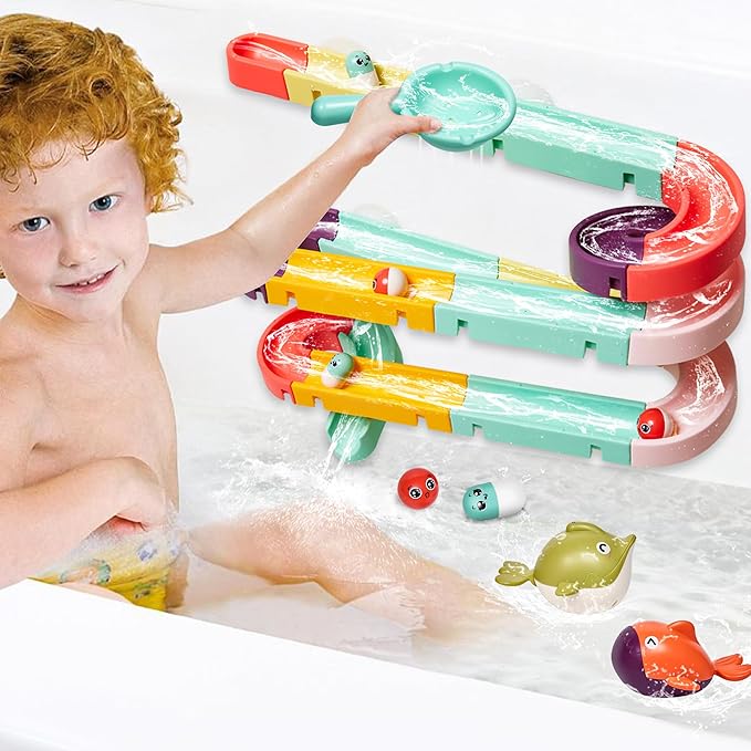 Bath Toys,Bathtub Toy with Shower,Fishing Game for Toddlers, Suction Cup Bath Toys, Bathtub Toys Ball Slide Track for Toddles and Babies, Christmas Birthday Gift for Boys Girls